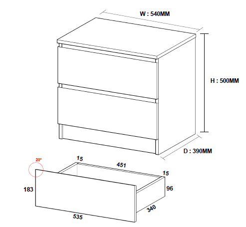 Bedroom Suite – 4 Piece – Tallboy + Lowboy + 2 x Bedside tables – 3 colour choices