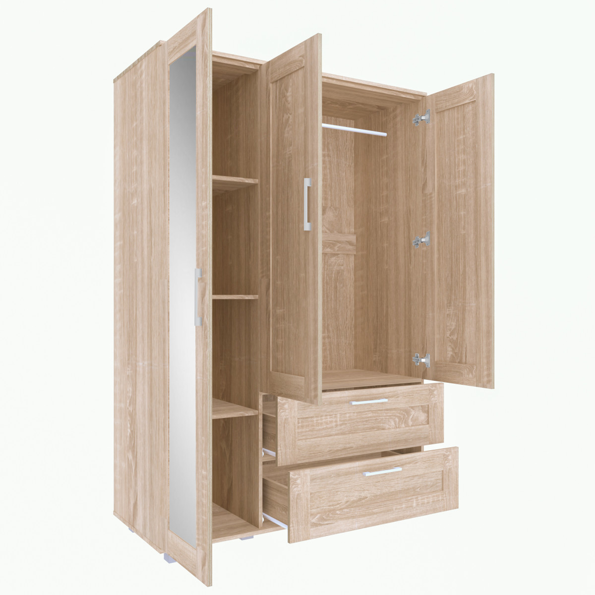 Wardrobe – Free Standing – 3 Door & 2 Drawer – With Mirror – 3 colour choices