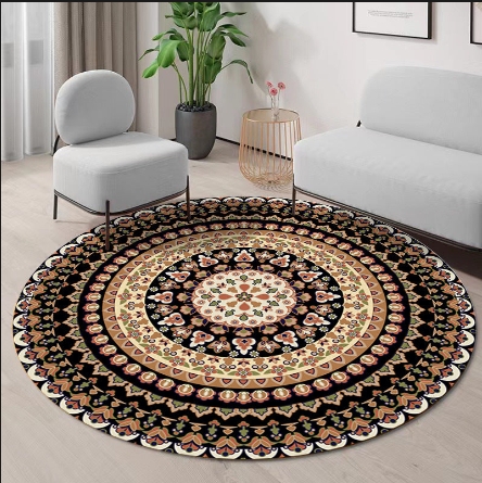 Colorful Persian Style Round Carpet Retro Living Room Bedroom Non-slip Floor Mat