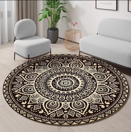 Colorful Persian Style Round Carpet Retro Living Room Bedroom Non-slip Floor Mat