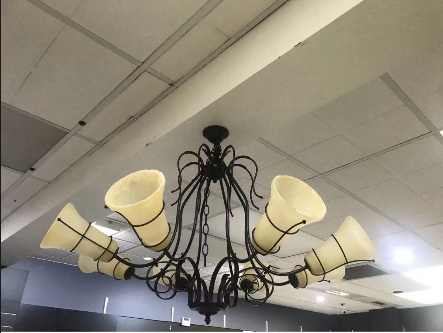 Decorative French Metal Uplighter Chandelier With Cream Frosted Shades