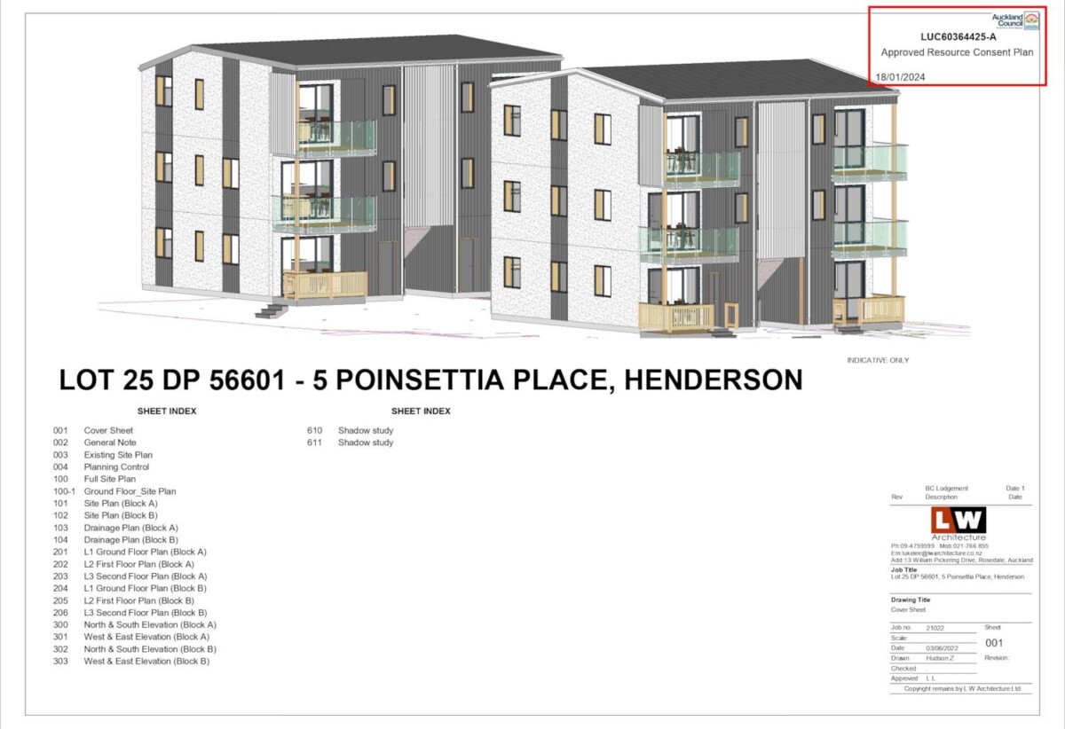 RC Approved for 12 Apartments, 5 Poinsettia Place, Henderson, Auckland