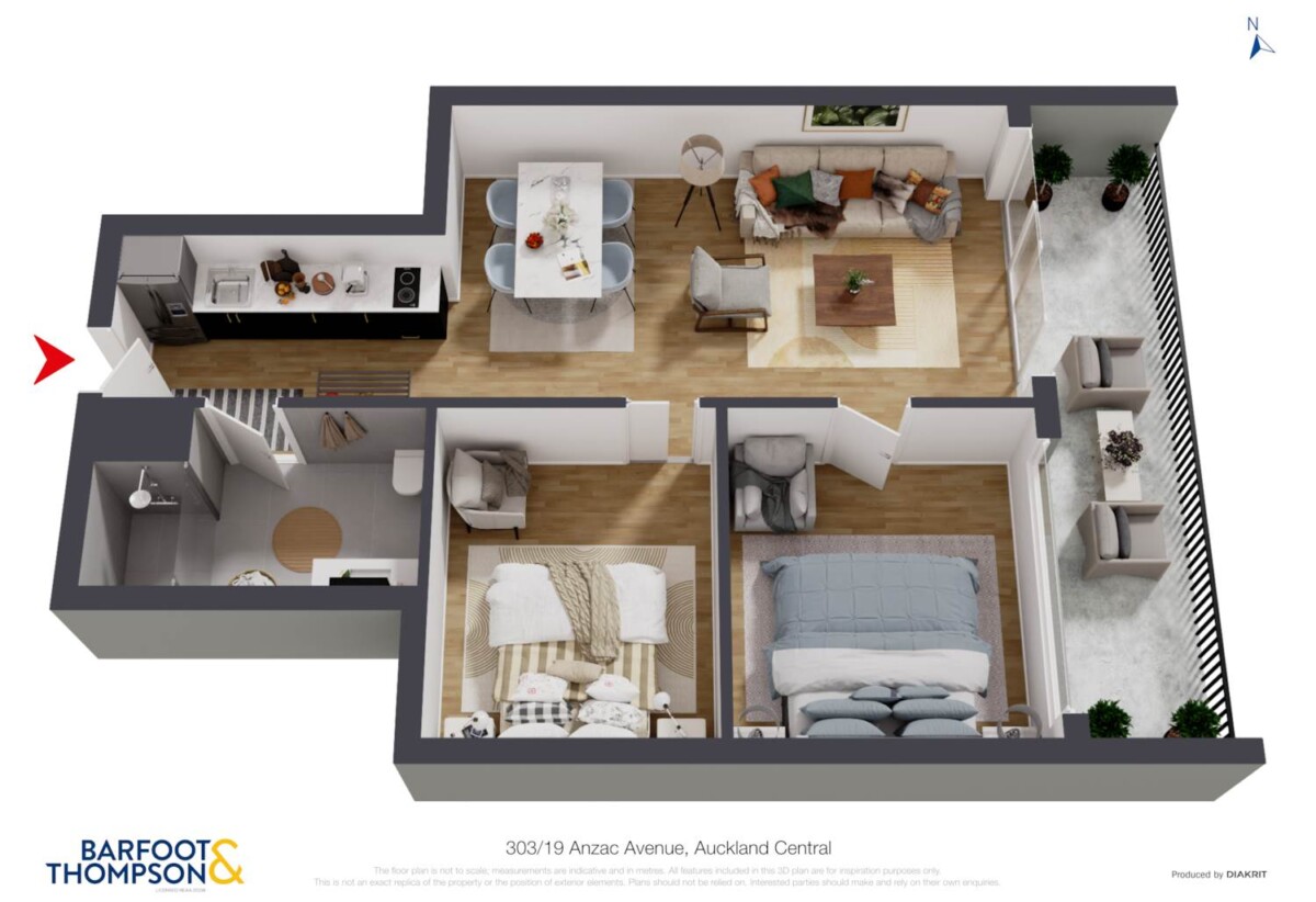 Auckland Girls’ Grammar School zone, Freehold 2 beds 1 bath apartment, 65sqm plus a super large balcony, Full furniture package is included, 2 km to Auckland Girls’ Grammar School, 303/19 Anzac Avenue, City Centre, Auckland