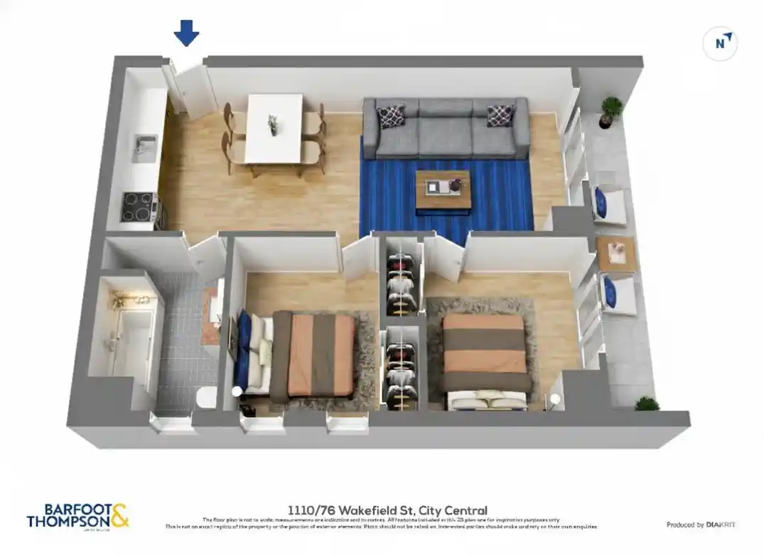 Double Grammar school zone, Freehold 2 beds 1 bath apartment, 53sqm plus a spacious balcony, 1.1 km to Auckland Girls’ Grammar School, 1.7 km to Auckland Grammar, 1110/76 Wakefield Street, City Centre, Auckland
