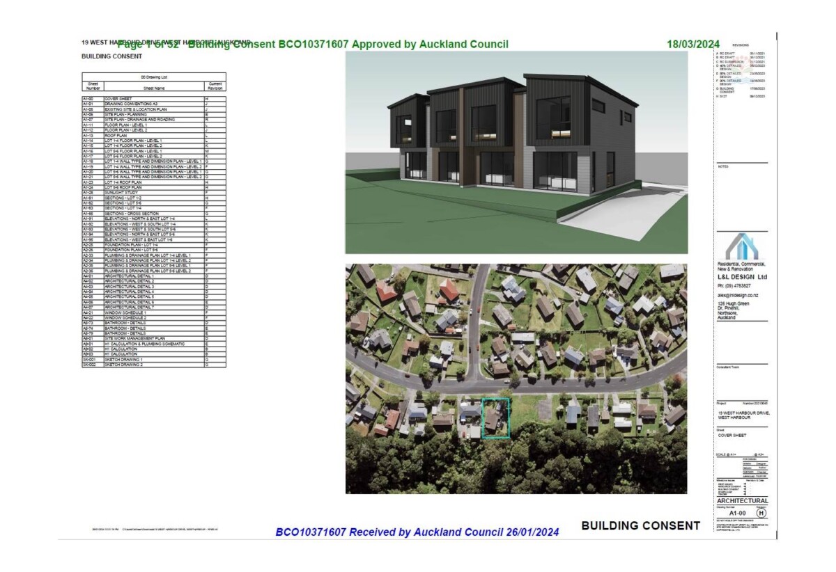 672m² section, with RC, BC & EPA for 6 x Two-Bedroom Terrace Homes, 19 West Harbour Drive, West Harbour, Auckland