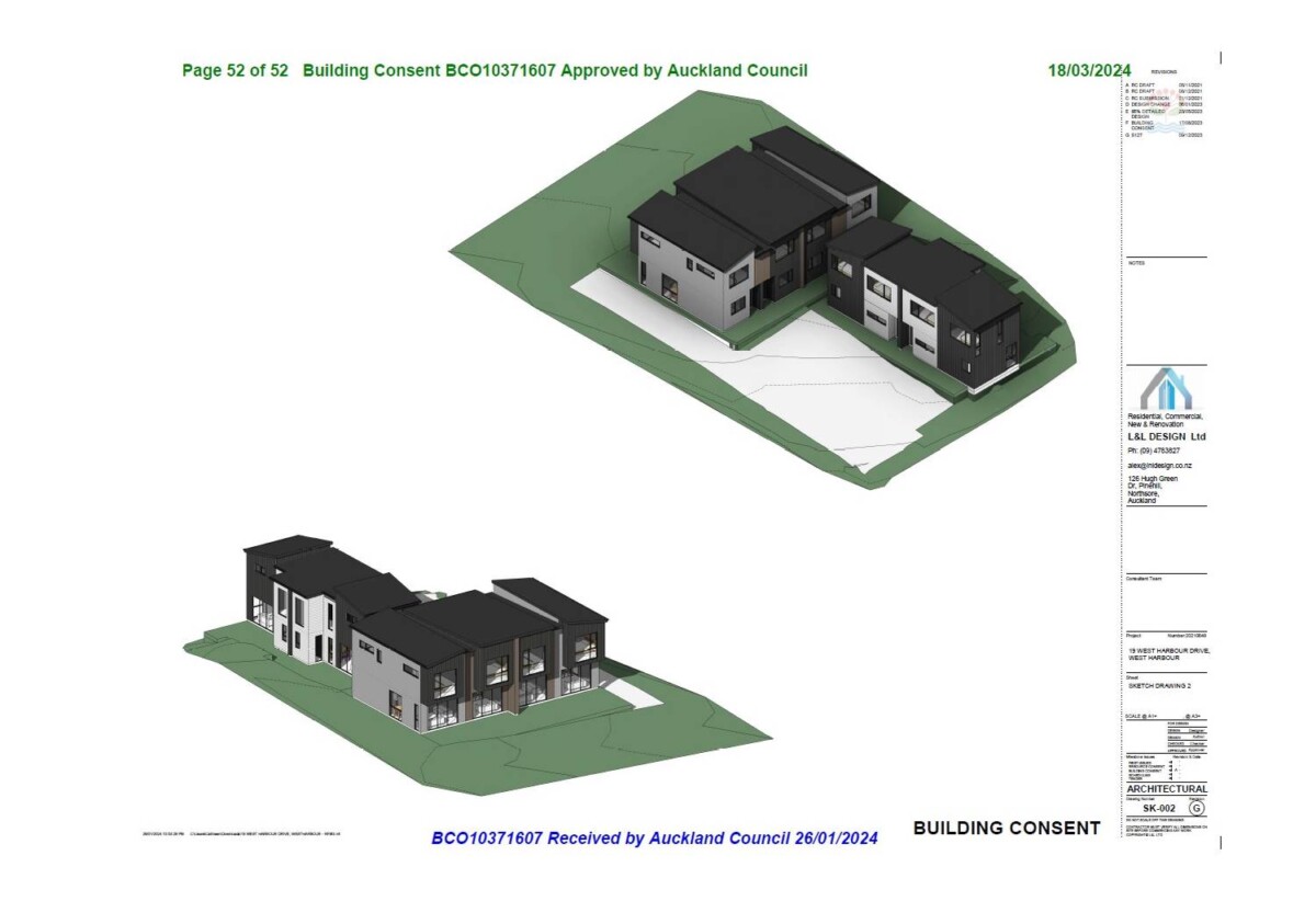 672m² section, with RC, BC & EPA for 6 x Two-Bedroom Terrace Homes, 19 West Harbour Drive, West Harbour, Auckland