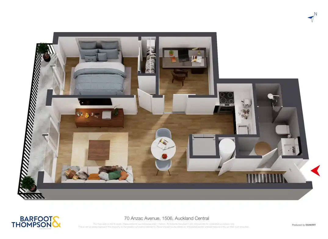 Zoned for and 2 km to Auckland Girls’ Grammar School, move-in ready, 51m2 freehold 1 bed + 1 flexi room 1 bath apartment, Full furniture package included, 1506/70 Anzac Avenue, City Centre, Auckland