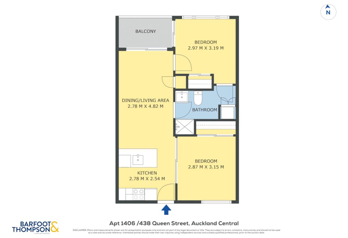 Double Grammar school zone, 53m2 Freehold 2 beds (1bed + 1 flexi room) 1 bath apartment, 0.9 km to Auckland Girls’ Grammar School, 1.7 km to Auckland Grammar, 1406/438 Queen Street, City Centre, Auckland