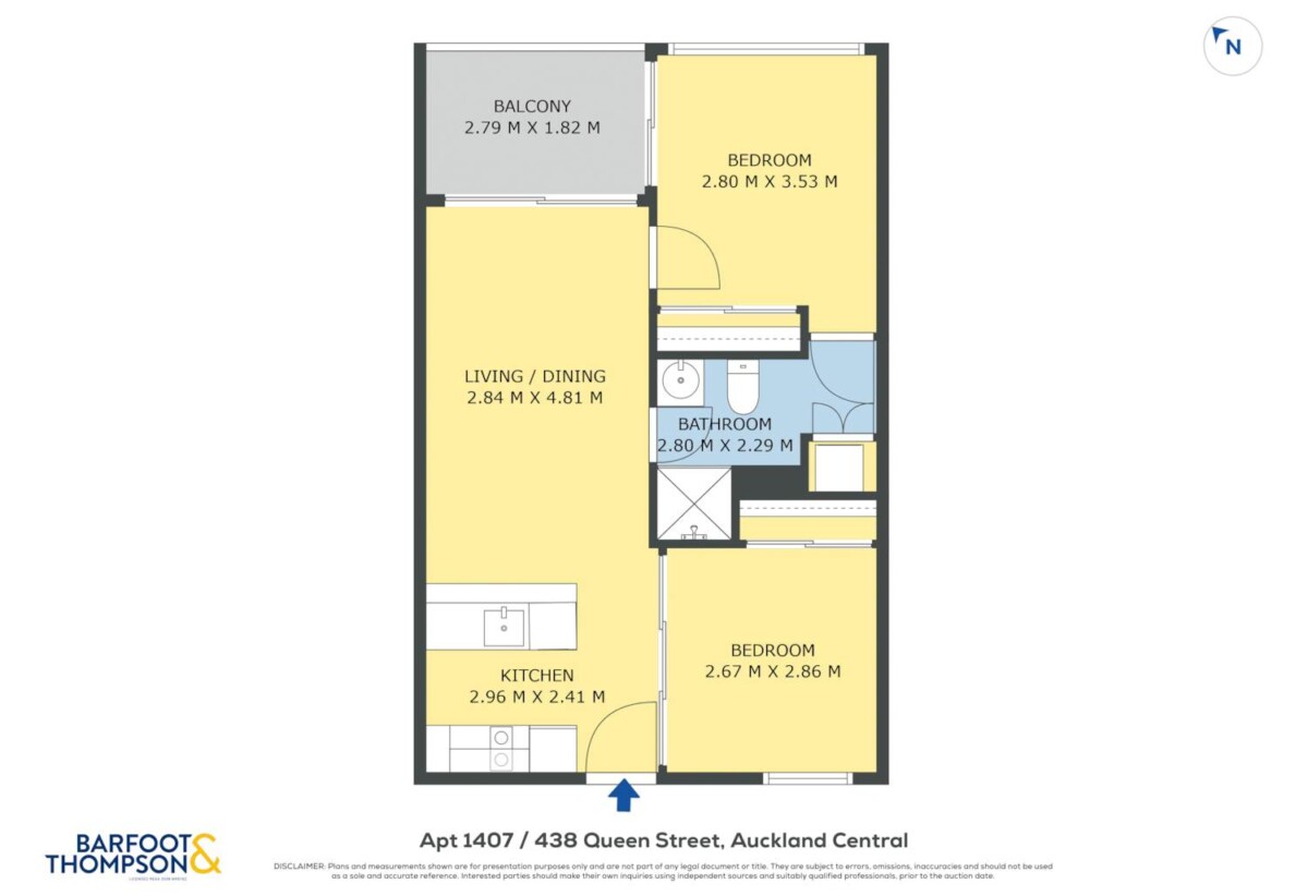 Double Grammar school zone, 53m2 Freehold 2 beds (1bed + 1 flexi room) 1 bath apartment, 0.9 km to Auckland Girls’ Grammar School, 1.7 km to Auckland Grammar, 1407 438 Queen Street, City Centre, Auckland