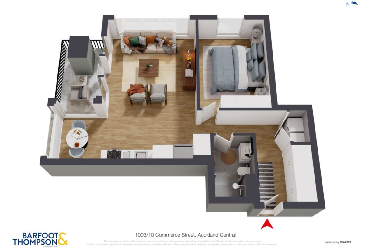 Auckland Girls’ Grammar School zone, 73m2 Spacious 1 bed 1 bath apartment plus a good-sized balcony, in The Pacifica, 1003/10 Commerce Street, City Centre, Auckland