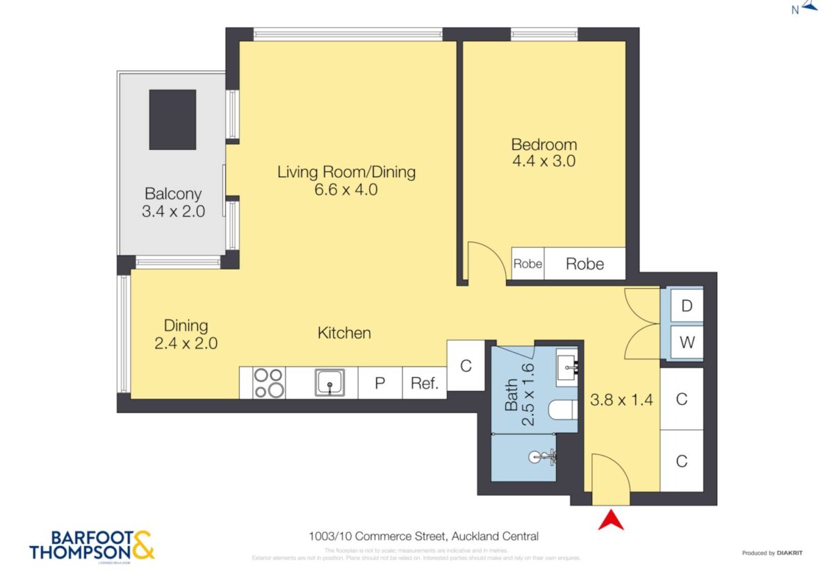 Auckland Girls’ Grammar School zone, 73m2 Spacious 1 bed 1 bath apartment plus a good-sized balcony, in The Pacifica, 1003/10 Commerce Street, City Centre, Auckland