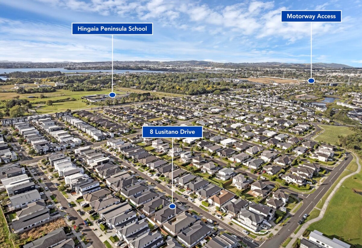 5 beds 3 baths house with double garage on 373m2 section, close to shops, school, motorway access, 0.5 km to Hingaia Peninsula School, 1.7 km to Rosehill Intermediate, 1.8 km to Rosehill College, 8 Lusitano Drive, Karaka, Auckland