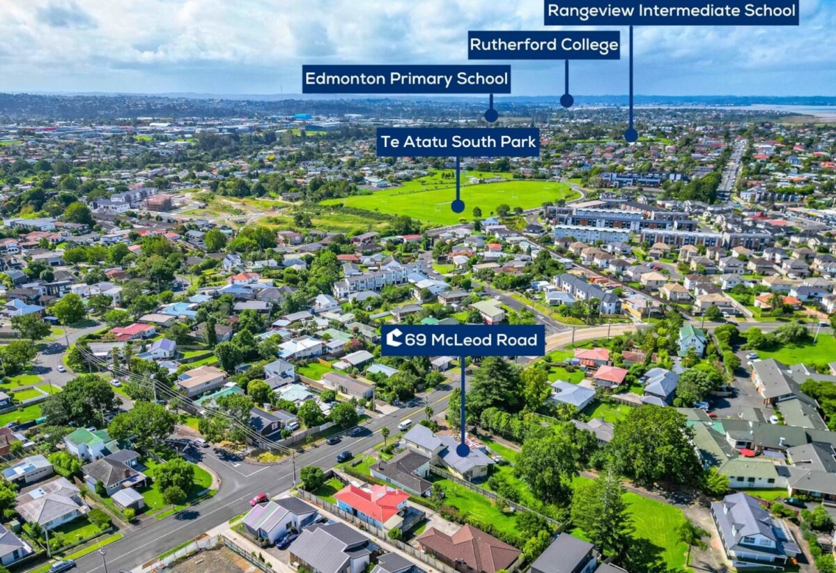 5 beds 3 baths house on 951m2 section, RC submitted for 7 new homes with car parks, three standalone houses and two duplex buildings, 0.7 km to Henderson School, 1 km to Rangeview Intermediate, 1.5 km to Henderson High School, 69 McLeod Road, Te Atatu South, Auckland
