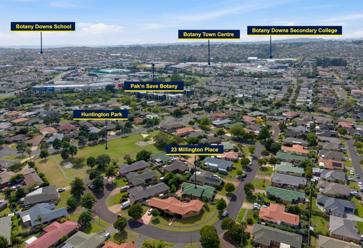 Botany Downs Secondary College zone, 4 beds 2 baths house with double garage on 518m2 section, 1 km to Botany Downs Secondary College, 23 Millington Place, Huntington Park, Auckland
