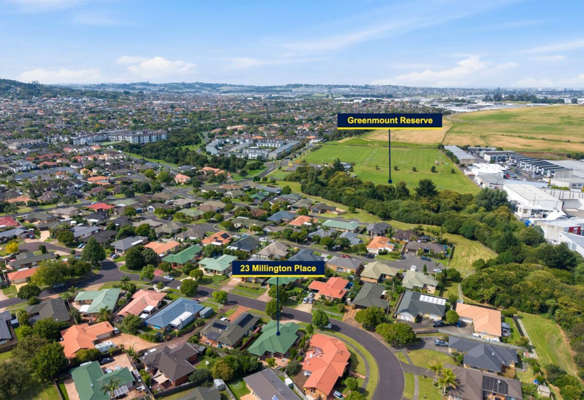 Botany Downs Secondary College zone, 4 beds 2 baths house with double garage on 518m2 section, 1 km to Botany Downs Secondary College, 23 Millington Place, Huntington Park, Auckland