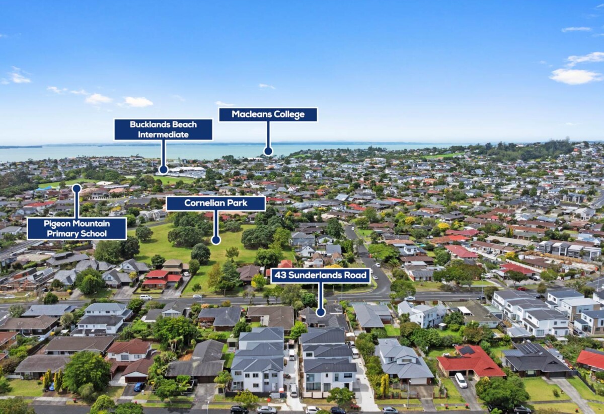 Macleans College zone, Brick and tile 4 beds 2 baths house with double garage on 617m2 section, 0.5 km to Pigeon Mountain School, 0.6 km to Bucklands Beach Intermediate, 0.9 km to Macleans College, 43 Sunderlands Road, Half Moon Bay, Auckland