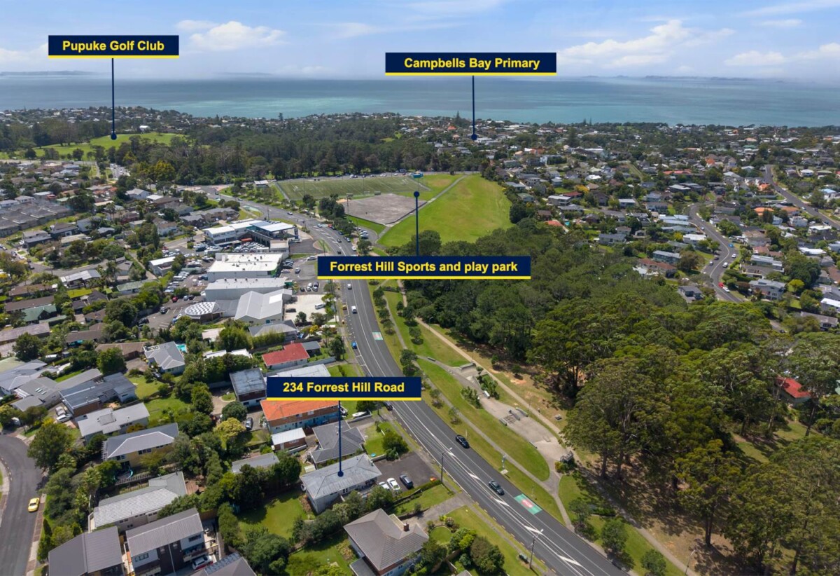 Double Westlake school zone, Zoned Residential Mixed Housing Urban, 5 beds 2 baths house with garage on 807m2 section, 0.6 km to Wairau Intermediate School, 1 km to Sunnynook School, 1.1 km to Campbells Bay School, 2 km to Westlake Boys’ High School, 2.5 km to Westlake Girls’ High School, 234 Forrest Hill Road, Forrest Hill, Auckland