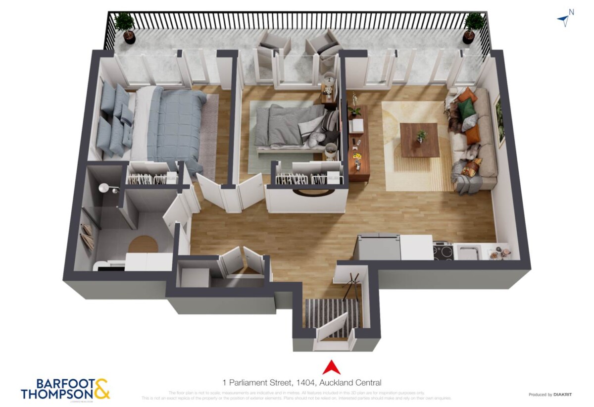 Auckland Girls’ Grammar School zone, sea views, Pet-friendly ,50m2 freehold 2 beds 1 bath apartment with car park, move-in ready, Full furniture package is included, 1404/1 Parliament Street, City Centre, Auckland