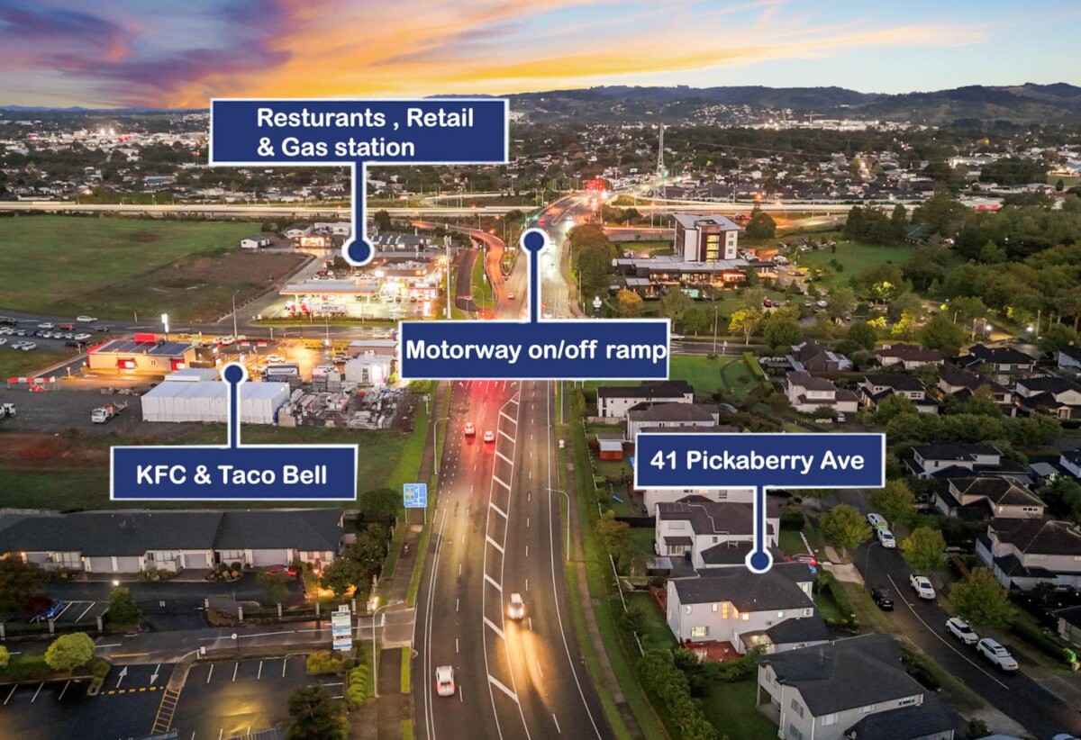 In Established Karaka Lakes community, 4 beds 2.5 baths house with double garage on 576m2 section, close to schools, shops, motorway access, 0.7 km to Hingaia Peninsula School, 1.1 km to Rosehill Intermediate, 1.2 km to Rosehill College, 41 Pickaberry Avenue, Karaka, Auckland