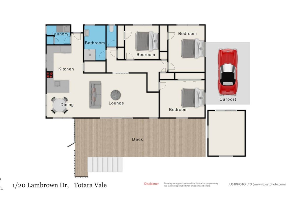 3 beds 1 bath house with carport, close to schools, Wairau Valley shops, motorway access, 0.2 km to Target Road School, 1.1 km to Wairau Intermediate School, 1.7 km to Glenfield Intermediate School, 1/20 Lambrown Drive, Totara Vale, Auckland