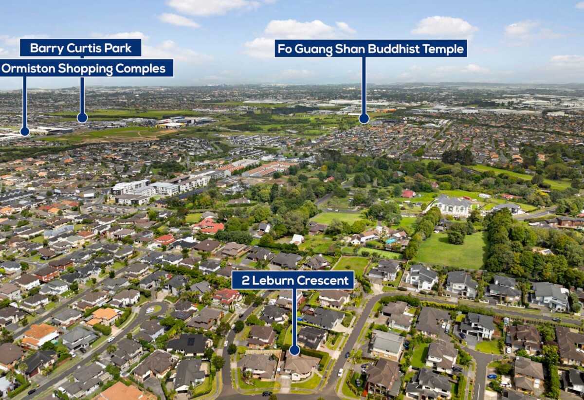4 beds 2 baths house with double garage on 492m2 section, 0.5 km to Mission Heights Primary School, 0.7 km to Mission Heights Junior College, 1.5 km to Ormiston Senior College, 2 Leburn Crescent, Flat Bush, Auckland