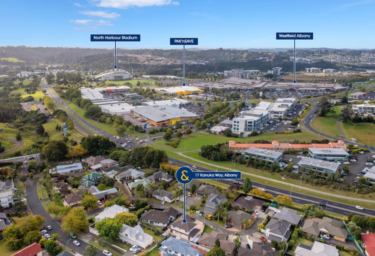 Once in 20 years, 5 beds 3 baths house with double garage on 413m2 section, minutes to schools, Albany Mall, parks, motorway access, 1.2 km to Pinehill School (Browns Bay), 1.3 km to Albany Senior High School, 1.7 km to Albany School, 2.2 km to Albany Junior High School, 17 Kanuka Way, Albany, Auckland