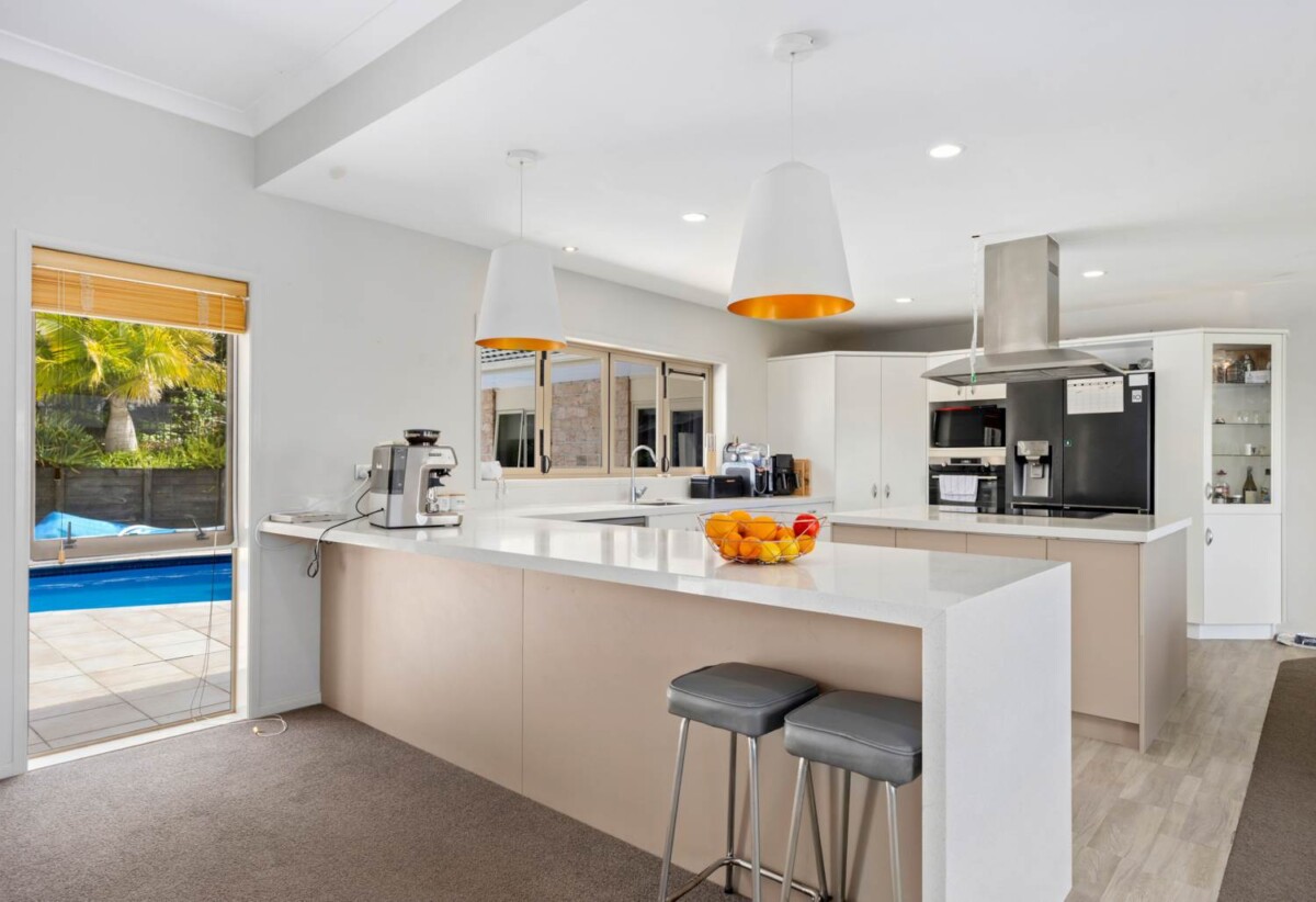 Brick and tile 4 beds 2.5 baths house with double garage and private swimming pool on 2129m2 section, 1.1 km to Gulf Harbour School, 15 Astrolabe Place, Gulf Harbour, Auckland