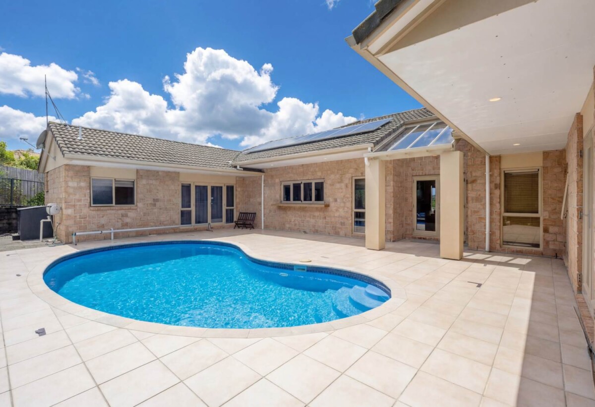 Brick and tile 4 beds 2.5 baths house with double garage and private swimming pool on 2129m2 section, 1.1 km to Gulf Harbour School, 15 Astrolabe Place, Gulf Harbour, Auckland