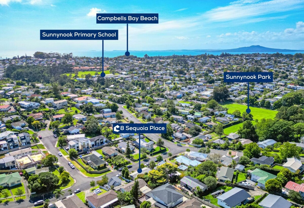 Double Westlake school zone, 4 beds 1.5 baths house with garage on 673m2 section, live or develop, 0.5 km to Sunnynook School, 0.9 km to Wairau Intermediate School, 8 Sequoia Place, Sunnynook, Auckland