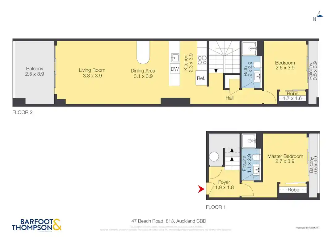 Auckland Girls’ Grammar School zone, Pet-friendly, 90m2 freehold 2 beds 2 baths apartment with car park, Underfloor heating in all bathrooms, Total Approx. 104sqm including 3 separate balconies, 813/47 Beach Road, City Centre, Auckland