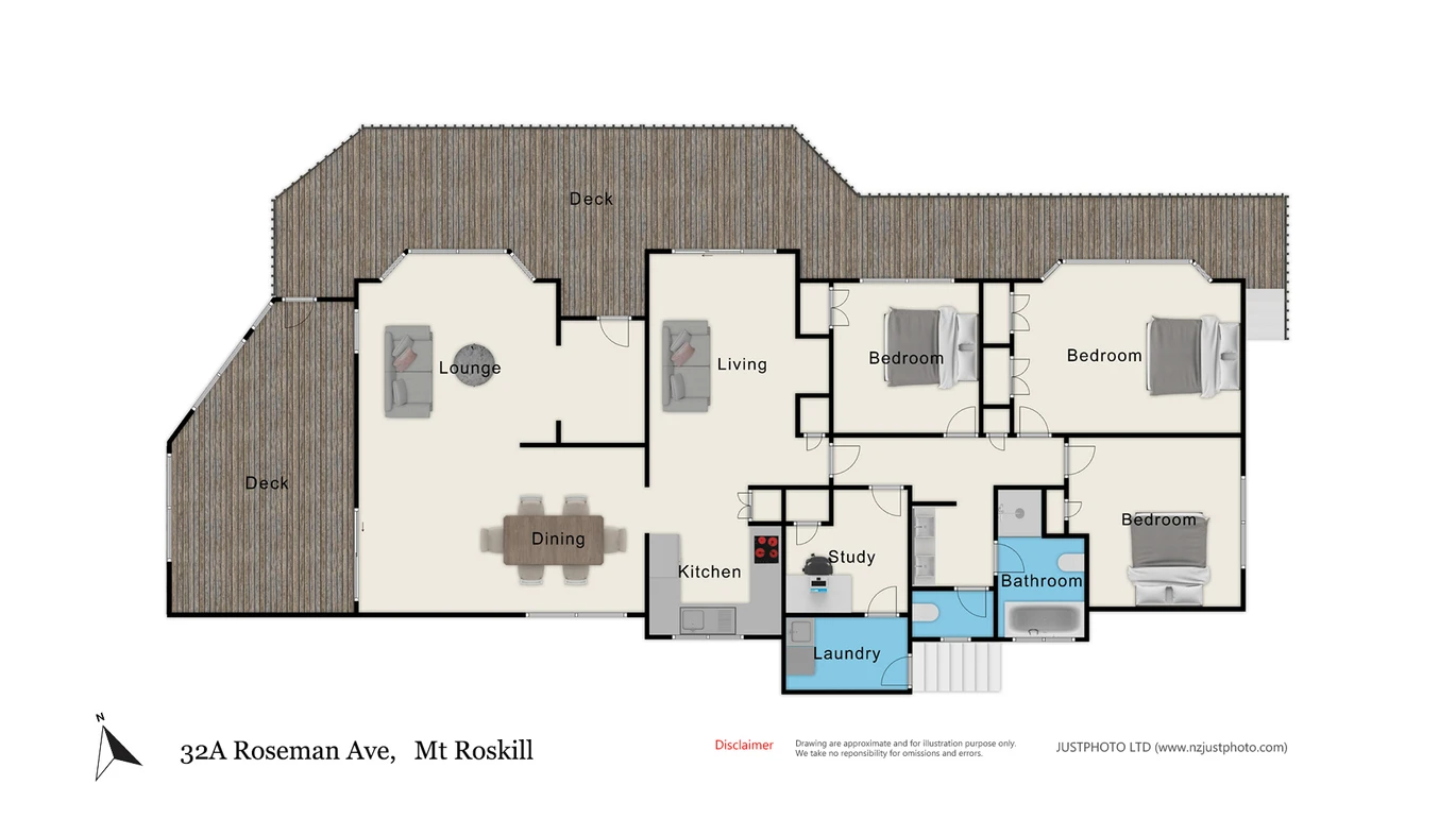 Once in 30 years, motivated vendor relocating, currently rented 3 beds house with long deck and carport, zoned for Mt Roskill Grammar School and Mt Roskill Intermediate, close to the reserve and Puketapapa / Mount Roskill, shops, motorway access, 32A Roseman Avenue, Mount Roskill, Auckland