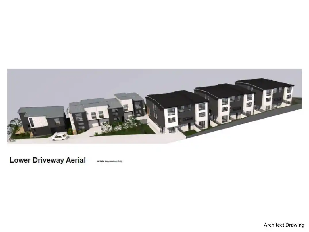 2 x 3 beds house on 1874m2 section, with RC approved for 12 terrace houses and 1 freestanding townhouse, all with garage, 0.2 km to Glenfield Intermediate School, 0.5 km to Marlborough School, 1.8 km to Westlake Girls’ High School, 19 & 21 Ramillies Place, Glenfield, Auckland