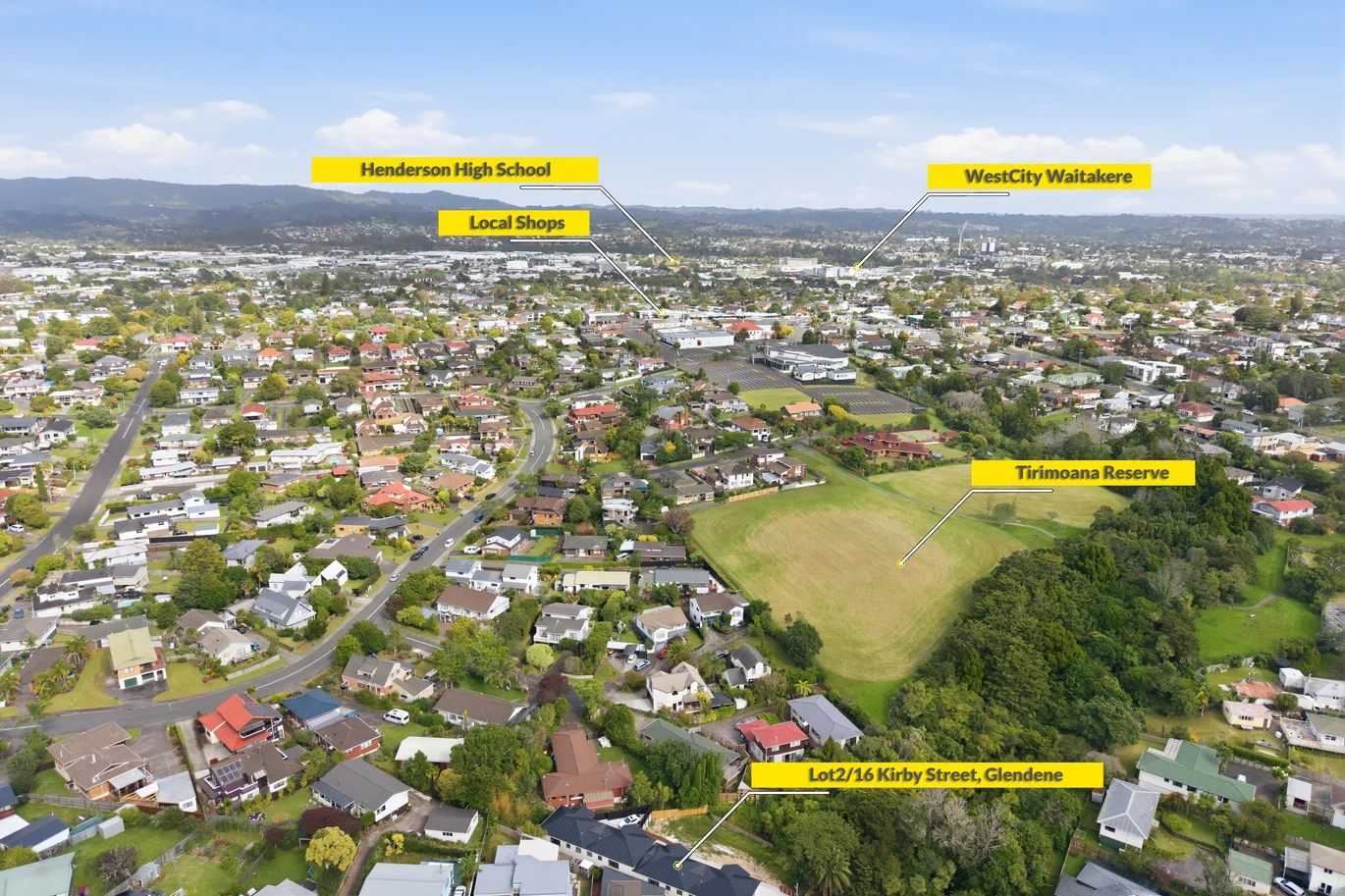 Brandnew 3 beds + study 2.5 baths home with garage, close to schools, Westfield Henderson and LynnMall, reserves, motorway access, zoned for Tirimoana School, Rangeview Intermediate, and Rutherford College, 16 Kirby Street, Glendene, Auckland