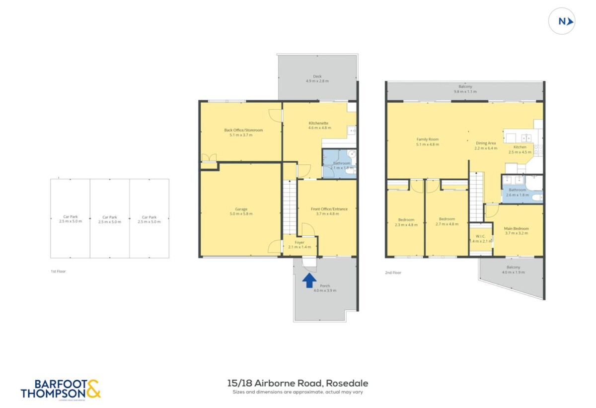 Rare Mixed-Use Opportunity, 98m2 upstairs 3 beds 1 bath apartment, 98m2 Flexible Commercial Space downstairs: 1 large office, 1 bath, Rear kitchenette area, Dedicated commercial entrance with courtyard patio, Additional large room with internal access to the double garage, Albany school zone, 15/18 Airborne Road, Rosedale, Auckland