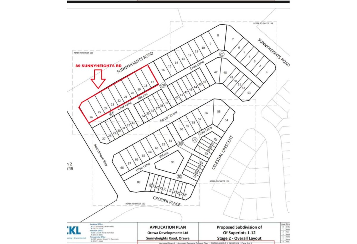 With Consented Plans, 2621m2 super lot for building 10 standalone homes (Sub lot 17 – lot 26), Full serviced with Waste water, stormwater, water, power to the each sub lot boundary., Next to Nukumea Primary School, green reserves and only minutes to Orewa Beach shops and cafes, 89 Sunnyheights Road, Orewa, Auckland