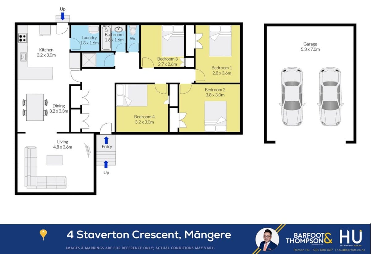 Must sell, Forget CV – Rare THAB for Quick Sale, Brick and tile 4 beds 2 baths house with double garage on 898m2 section, Currently tenanted, approximately 0.5km from Mangere Shopping Centre and 1km from SH20 motorway access, walks to schools, 4 Staverton Crescent, Mangere, Auckland