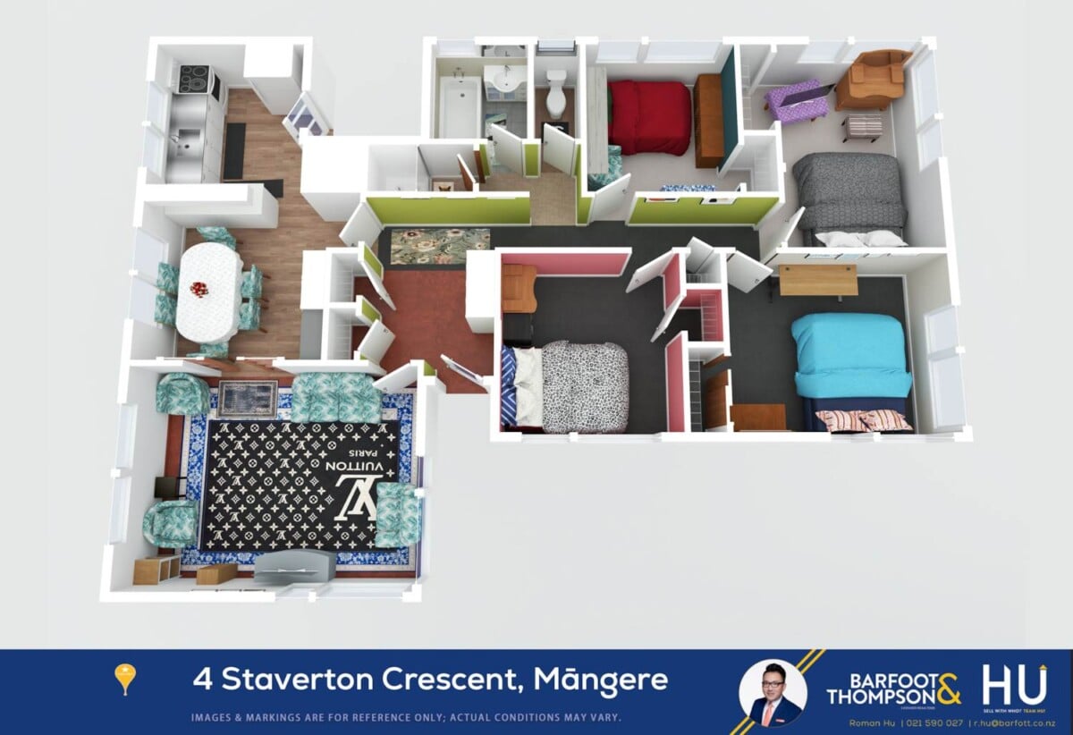 Must sell, Forget CV – Rare THAB for Quick Sale, Brick and tile 4 beds 2 baths house with double garage on 898m2 section, Currently tenanted, approximately 0.5km from Mangere Shopping Centre and 1km from SH20 motorway access, walks to schools, 4 Staverton Crescent, Mangere, Auckland