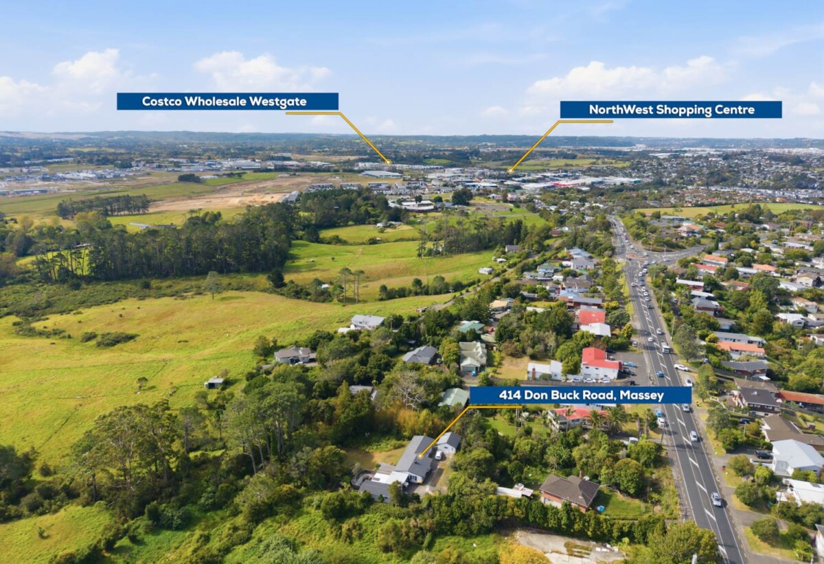 3,202 sqm of Local Centre Zone, 3 beds 2 baths house, A large covered deck overlooks your private park-like grounds, , A separate, generously sized studio with its own bathroom , zoned for Massey Primary School, Massey High School, 414 Don Buck Road, Massey, Auckland