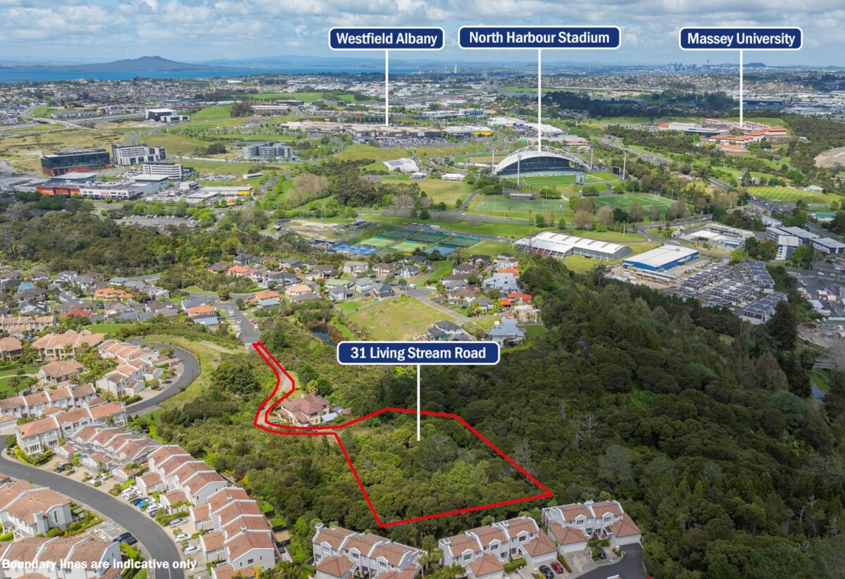 Albany school zone, 4000m2 Premium Albany Heights section, Existing concept for two substantial 6-bedroom residences, with indicative floor areas of approximately 400sqm for Lot 1 and 310sqm for Lot 2, 1.2 km to Albany Senior High School, 31 Living Stream Road, Albany Heights, Auckland