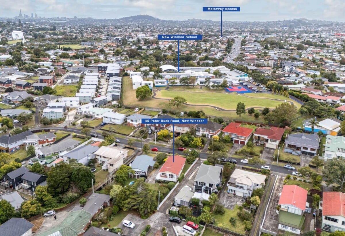 Once in 45 years, 150m2 Brick and tile 3 beds 1+ 1 office room 1 bath house with double garage on 625m2 section, a huge workshop downstairs, easy motorway access and a short drive to LynnMall and St Luke’s Mall. Zoned for New Windsor Primary School (just across the road), Blockhouse Bay Intermediate, and Avondale College, 45 Peter Buck Road, New Windsor, Auckland