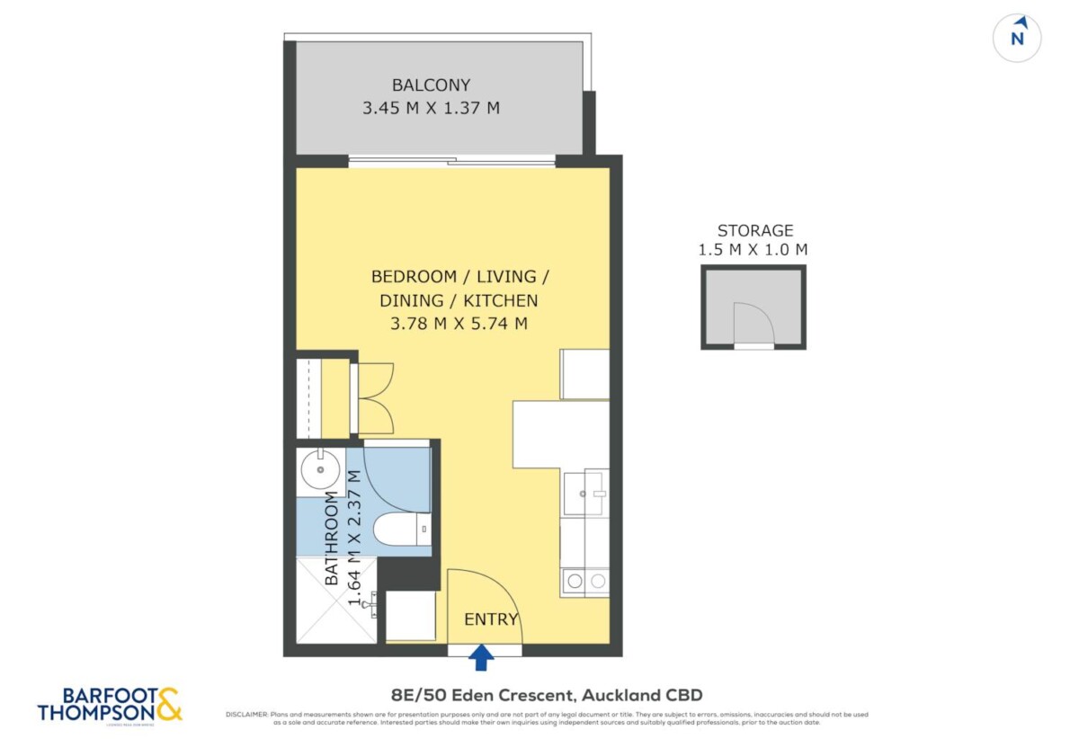 Auckland Girls’ Grammar School zone, 27m2 1 bed 1 bath studio apartment with Harbour Views and A separate storage locker, Recently freshly painted and move-in ready, 8E/50-52 Eden Crescent, City Centre, Auckland
