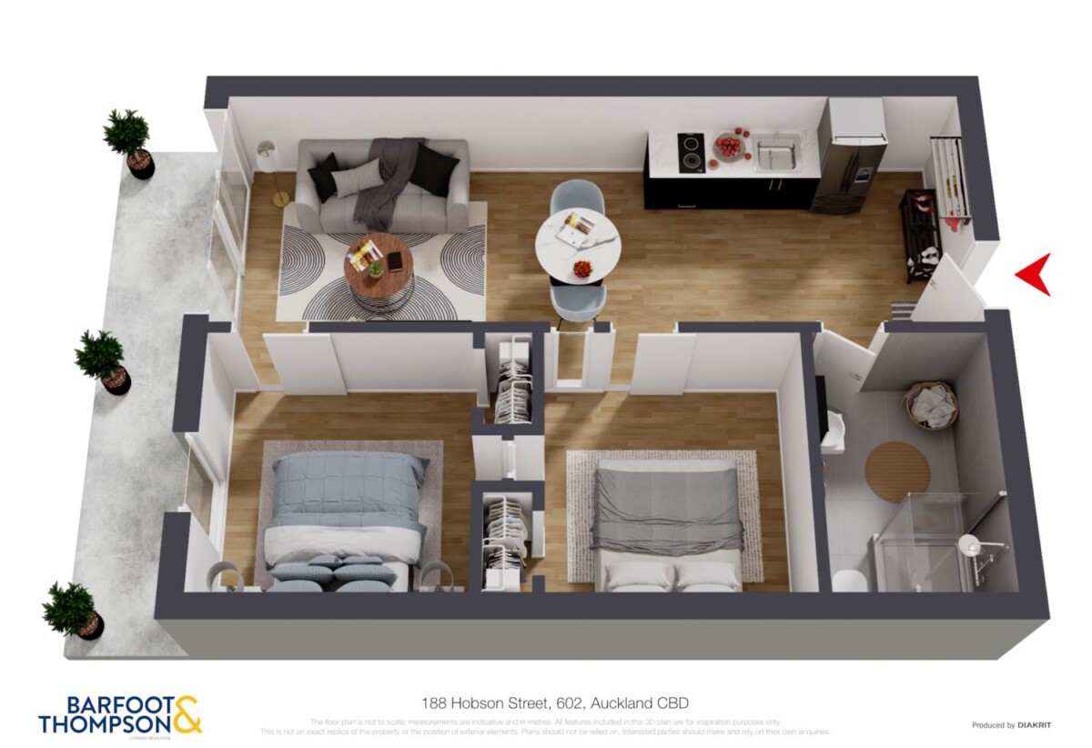 Auckland Girls’ Grammar School zone, 46m2 Freehold 2 beds 1 bath apartment, Full furniture package is included, 602/188 Hobson Street, City Centre, Auckland