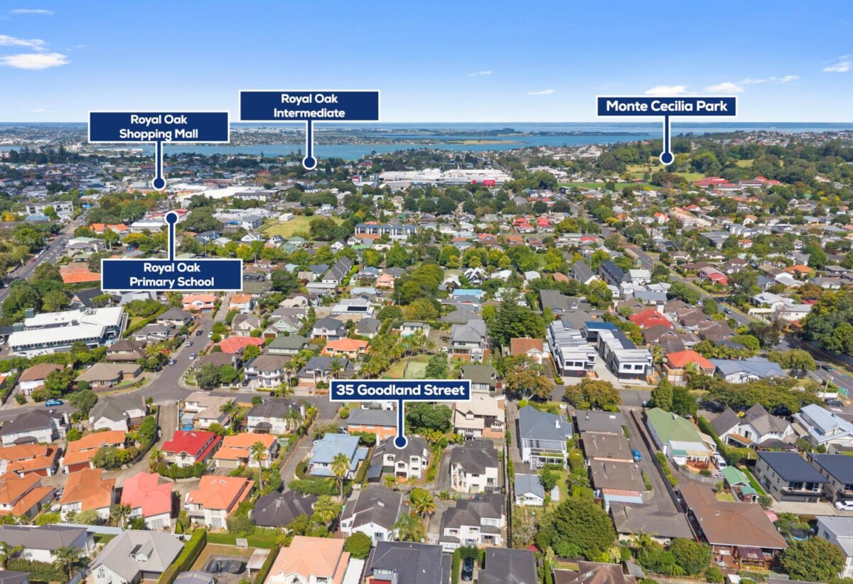 4 beds 2.5 baths house with double garage on 375m2 section, close proximity to Greenwoods Corner, Royal Oak Mall, cafes, restaurants, schools, parks, 0.4 km to Royal Oak School, 35 Goodland Street, Royal Oak, Auckland