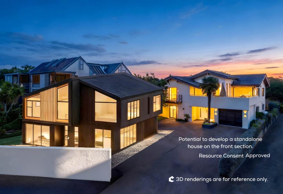411m2 5 beds + office space 4 baths house with garage on 809m2 section, with RC to subdivide and concept plans available, for a new standalone house on the front section. just moments from St Heliers village and the waterfront, 0.6 km to Churchill Park School, 41 Bay Road, St Heliers, Auckland
