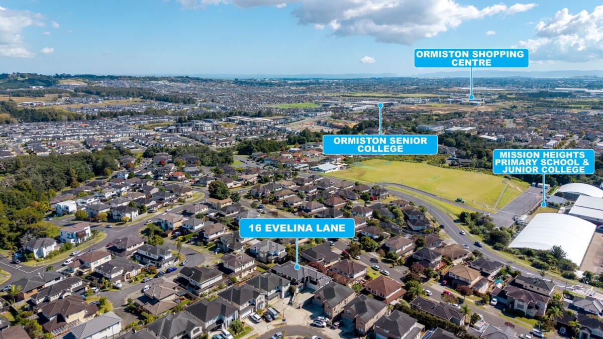 337m2 6 beds 5.5 baths house with double garage and 2 beds granny, Zoned for sought-after schools including Mission Heights Junior College, Mission Heights Primary School, and Ormiston Senior College, 16 Evelina Lane, Flat Bush, Auckland