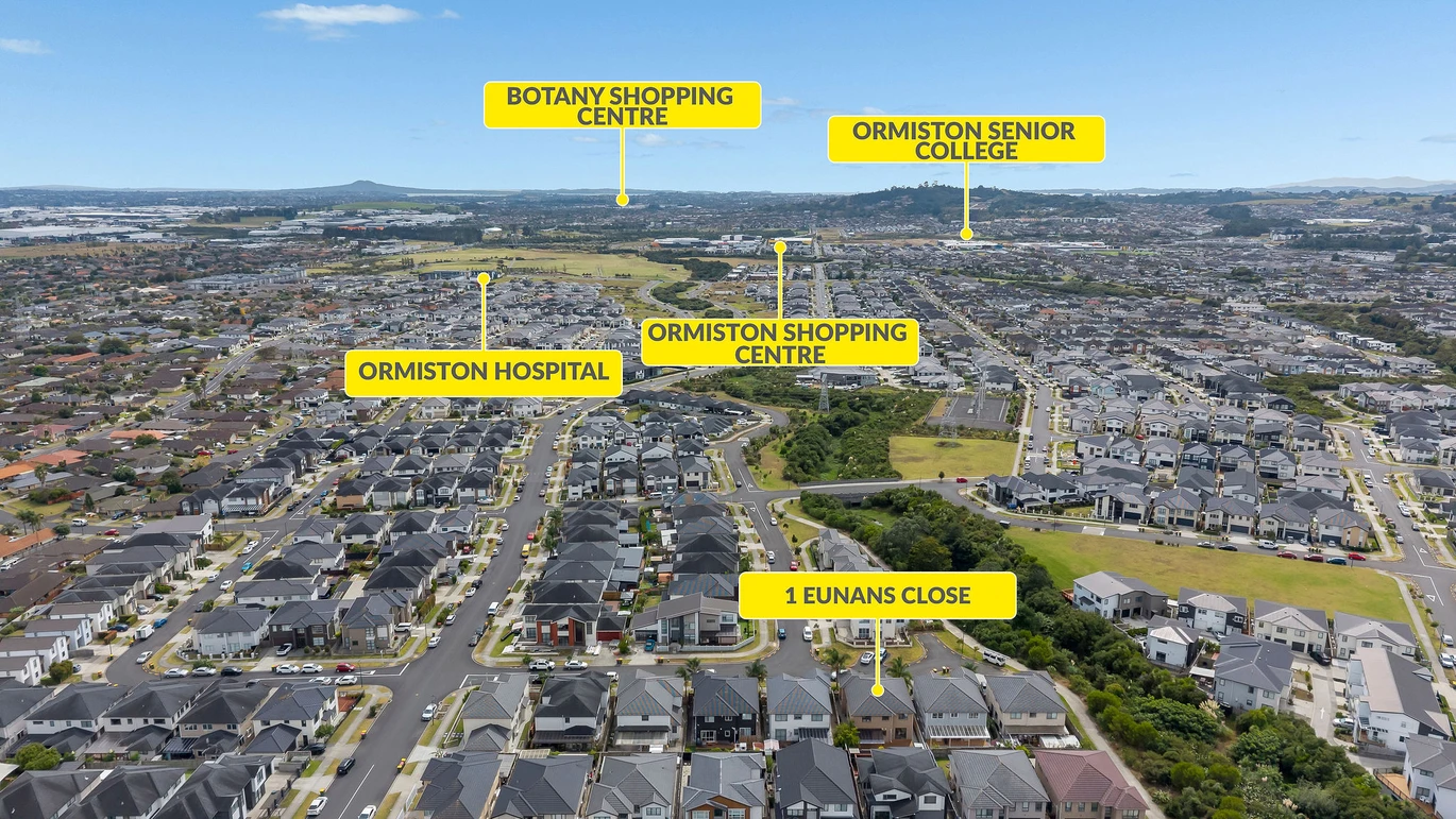 2 kitchens, 286m2 Brikc and tile 6 beds 3.5 baths house with double garage and 1 bed granny, Zoned for Chapel Downs Primary and Ormiston Junior & Senior College, close to Ormiston Town Centre, schools, hospital, Botany, and motorway access, 1 Eunans Close, Flat Bush, Auckland