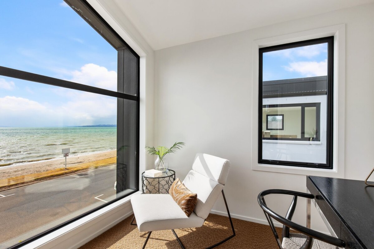 Macleans College zone, 299m2 Standalone 4 beds + study 3 baths home with double garage on 395m2 section, with panoramic sea views and direct beach access, close to schools, golf club, shops, zoned for Bucklands Beach Primary School, Bucklands Beach Intermediate, and Macleans College, 18A The Esplanade, Eastern Beach, Auckland