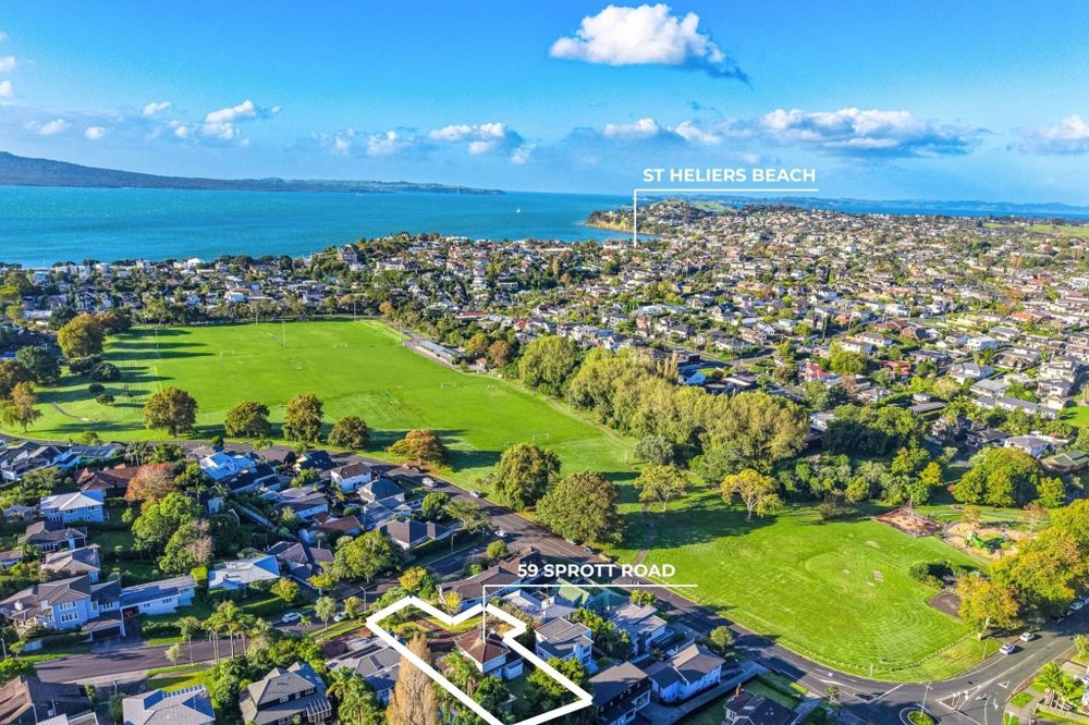 1256m2 section With Park and Sea Views, 3 beds (2 ensuites) 3 baths house with garage, with a previously approved three-lot resource consent (now lapsed), steps from the park, pristine beaches, inviting cafés and refined amenities, schools, 0.6 km to Selwyn College, 0.7 km to Kohimarama School, 0.9 km to St Ignatius School (St Heliers), 59 Sprott Road, Kohimarama, Auckland