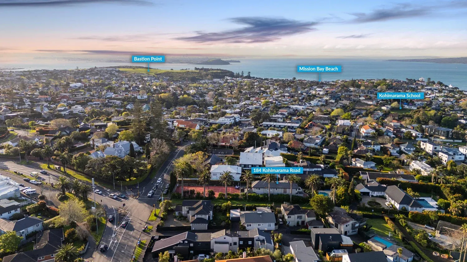 1604m2 site, 6 beds 3.5 baths house with double garage and self-contained flat and tennis court , heated pool and sea views, enjoy it or subdivide without resource consent into another two app 300m2 section {subject to surveyor confirmation) to build two prestige new home, but still keep the original premium home on app 1000 m2 land, 184 Kohimarama Road, Kohimarama, Auckland