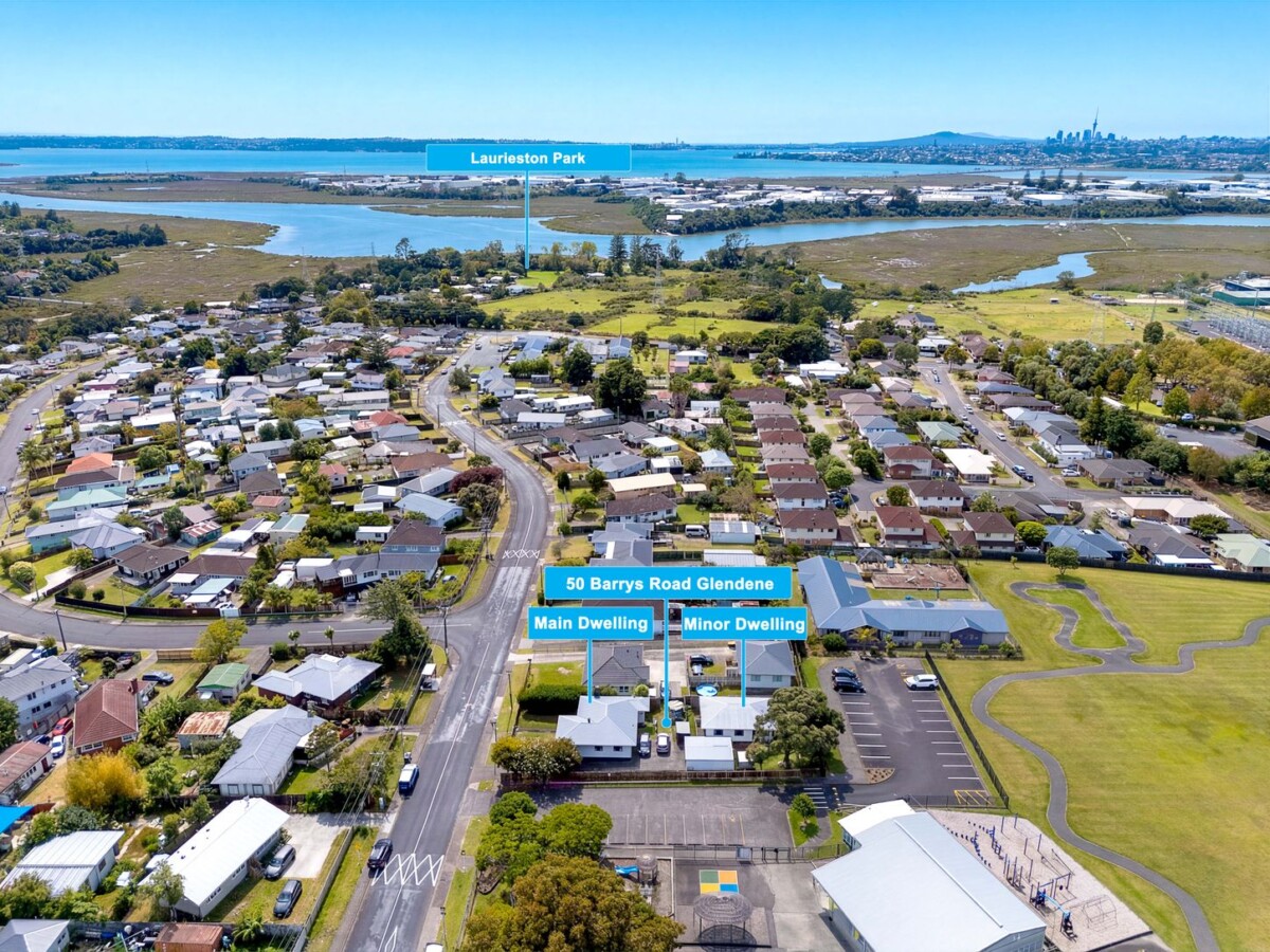 Home and income on 716m2 section, 3 beds 1 bath main home + standalone 2 beds ( 1 bed plus 3.2m x 2.6m flexi room) 1 bath minor dwelling, currently rented With a combined return of $1,135 per week, near schools, parks, shops, and transport routes, 50 Barrys Road, Glendene, Auckland